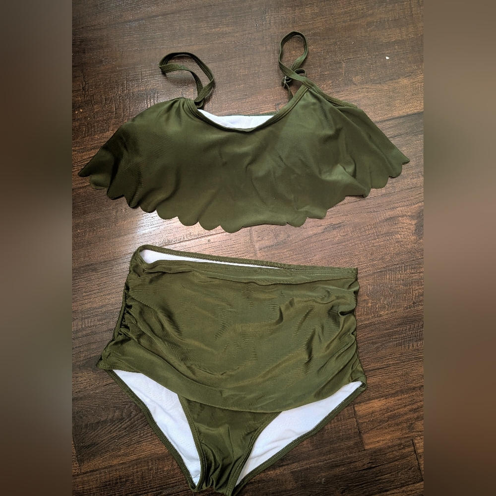 Olive Green Ruffled Bikini Set